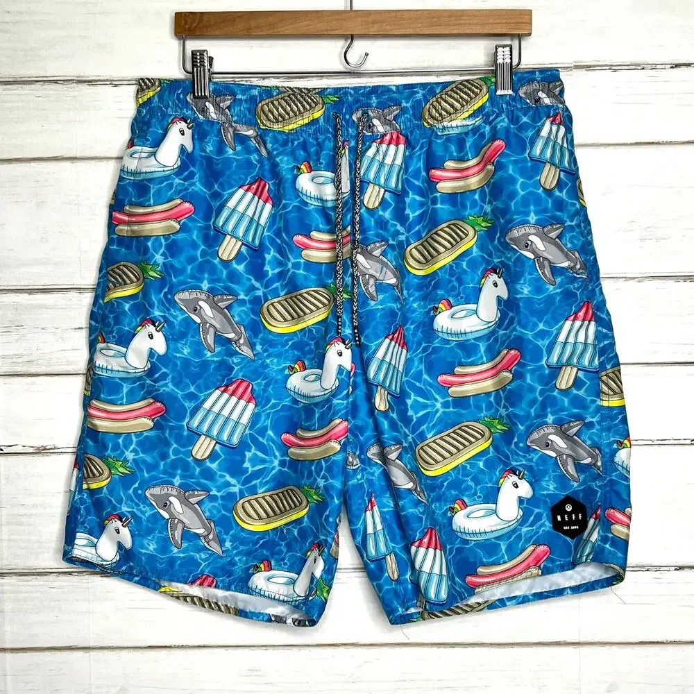 Neff Hot Tub Swim Trunk Shorts Pool Party Blue Size XL